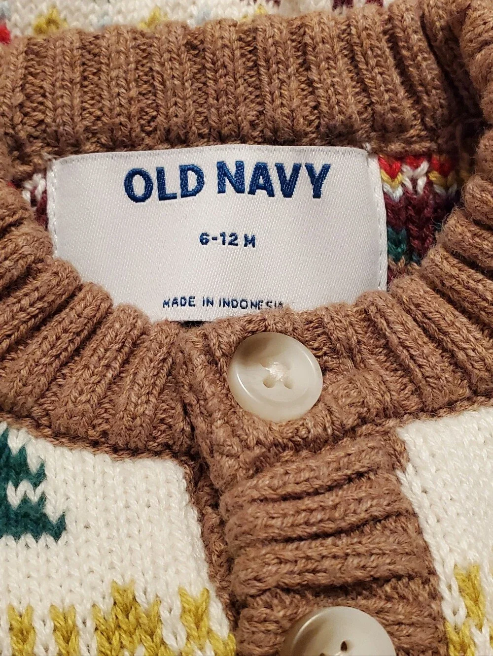 Old Navy Holiday Fair Isle Knit 100 % Cotton  One Piece  Cream Green Tan 6-12Mos